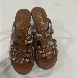 Italian Shoemakers Tan and Black Strappy Sandals. Very comfortable